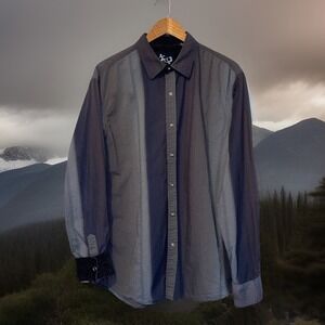 Age Of Wisdom Shirt Men XL Black Gray Corduroy Trim Long Sleeve